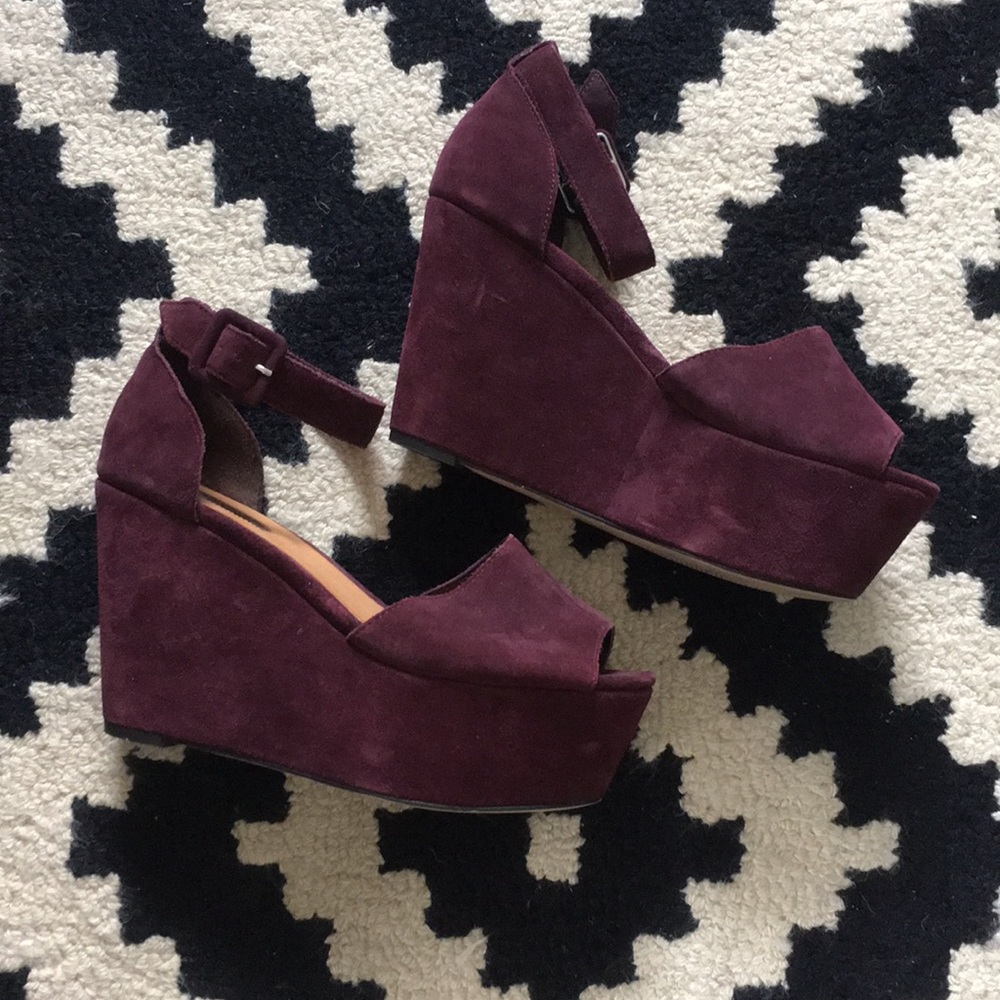 Topshop Plum Suede Wedge Sandals 7 1/2